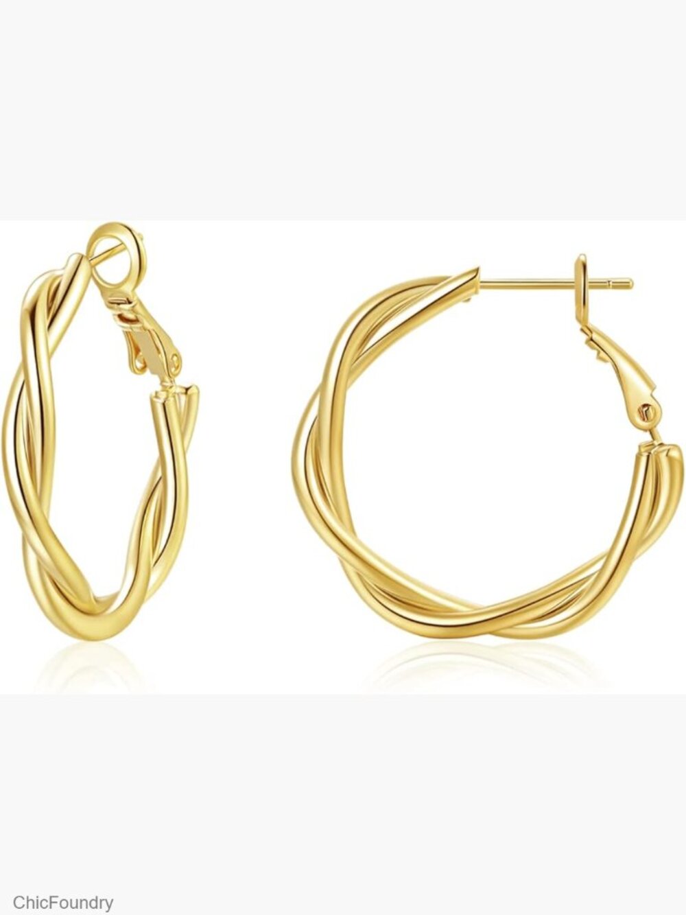 14K Gold Plated Twist Hoop Earrings Hypoallergenic Lightweight Gift